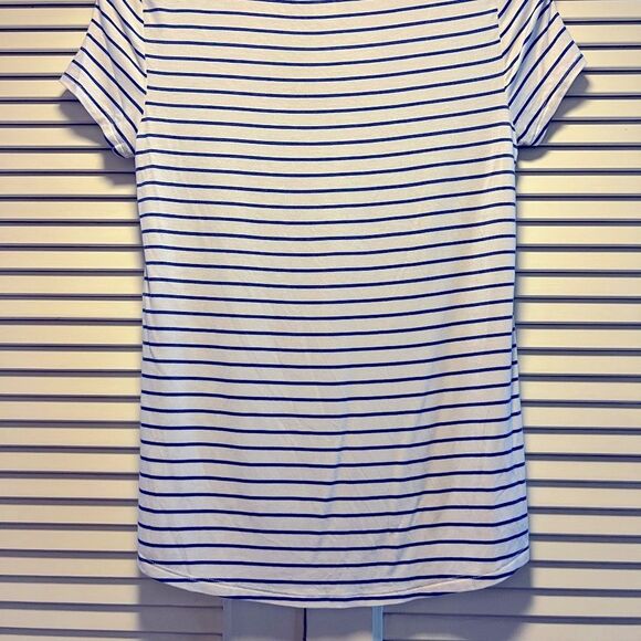 😊 3/$30 WHBM Striped Scoop Neck Short Sleeve Tee Rayon White & Blue - Picture 11 of 12